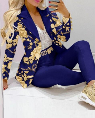 Moteriški kelnių rinkinys su languotu atvartu apykakle 2 vnt. Drabužiai, kostiumai, kelnės, kostiumai, pavasario rudens mada, laisvalaikio