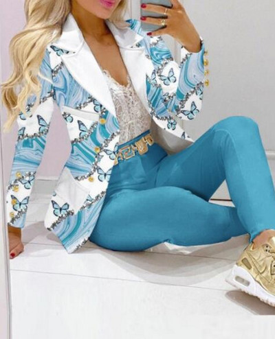 Moteriški kelnių rinkinys su languotu atvartu apykakle 2 vnt. Drabužiai, kostiumai, kelnės, kostiumai, pavasario rudens mada, laisvalaikio