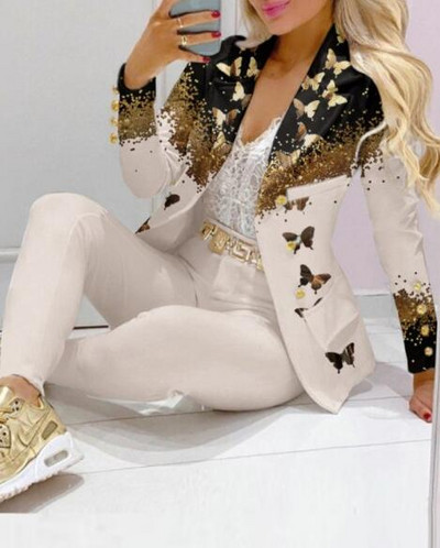 Moteriški kelnių rinkinys su languotu atvartu apykakle 2 vnt. Drabužiai, kostiumai, kelnės, kostiumai, pavasario rudens mada, laisvalaikio