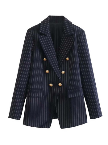 KLKXMYT TRAF Γυναικείο Σετ σακάκι Γυναικείο κοστούμι 2 τεμαχίων 2023 Φθινοπωρινή μόδα ριγέ παντελόνι γραφείου μπλέιζερ σετ δύο τεμαχίων Γυναικεία ρούχα