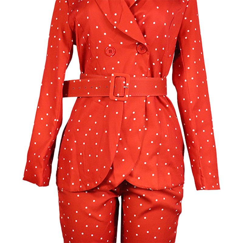 CRLAYDK sako od 2 komada za žene s remenom Dizajnersko odijelo s točkicama dugih rukava Radna uredska dama Elegantne ležerne jakne