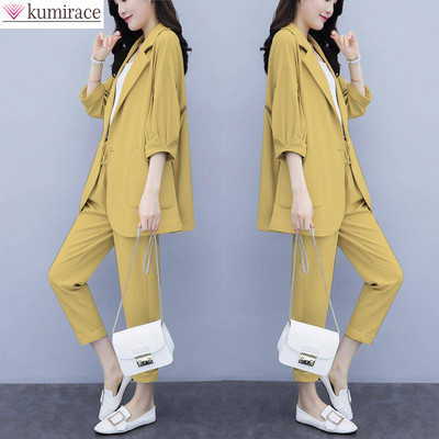 Novo ružičasto elegantno žensko odijelo s hlačama u korejskom stilu, modna široka jakna, dvodijelni set ženskih uredskih sakoa, trenirka