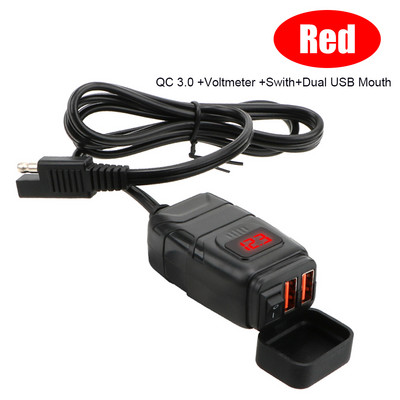 QC3.0 dvigubas USB motociklo įkroviklis, vandeniui atsparus greitas įkroviklis, transporto priemonėje montuojamas jungiklis, 12 V maitinimo šaltinio adapteris, motociklų priedai