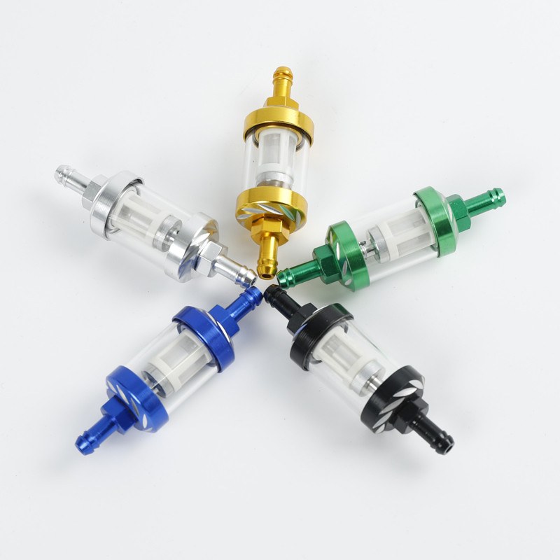 Pārdošanā 8mm/0,31" CNC alumīnija sakausējuma stikla motociklu gāzes degvielas benzīna eļļas filtra Moto aksesuāri ATV Dirt Pit Bike Motocr