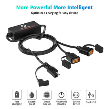 Мотоциклетно USB бързо зарядно SAE към USB адаптер Бързо изключващ щепсел Водоустойчив 36W QC3.0 Quick Charge 3.0 Вграден интелигентен чип