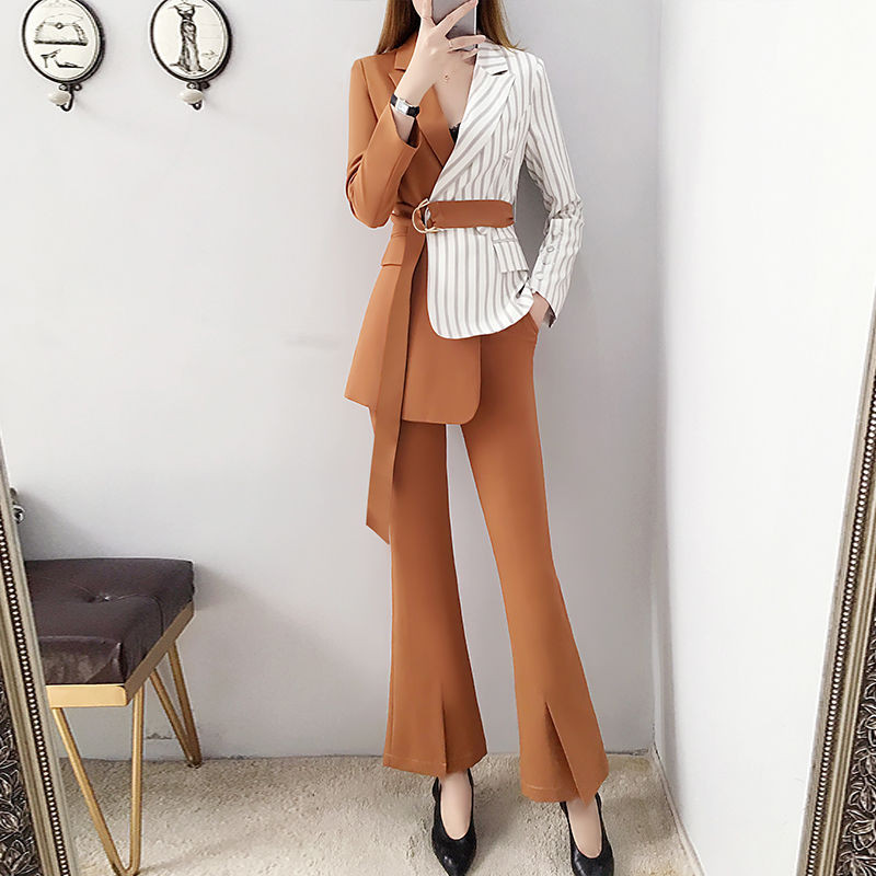 Ținute de toamnă Fashion Blazer și pantaloni damă Set de costume 2 piese șic elegante Costum birou jachetă Seturi două piese pentru femei Formal