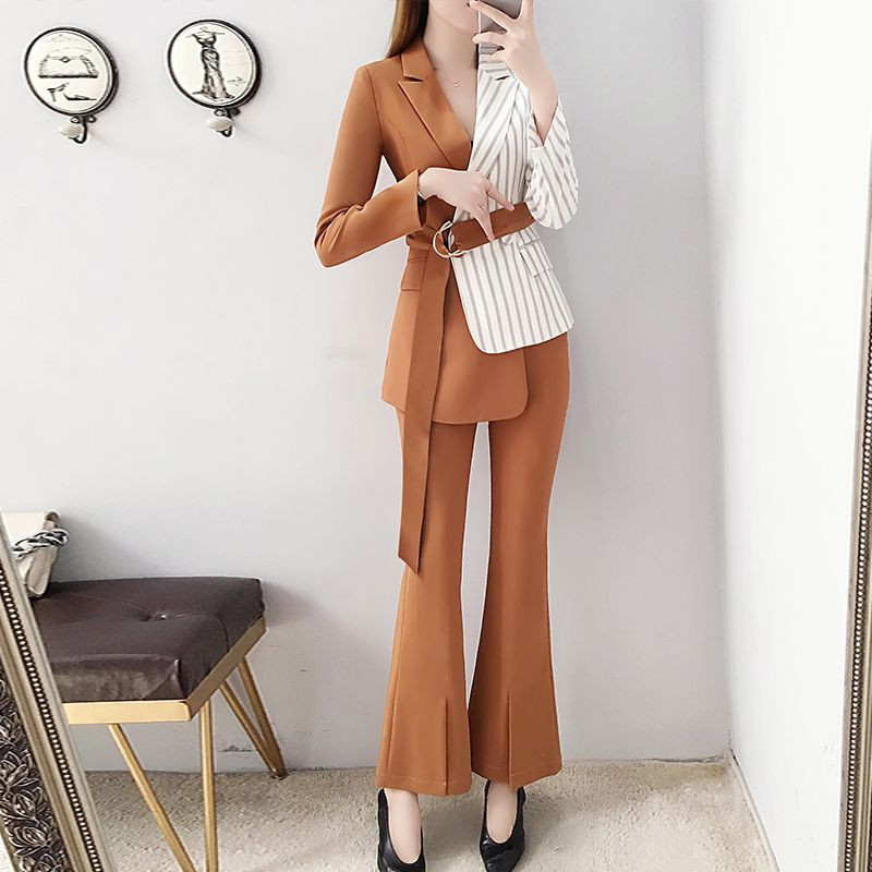 Ținute de toamnă Fashion Blazer și pantaloni damă Set de costume 2 piese șic elegante Costum birou jachetă Seturi două piese pentru femei Formal