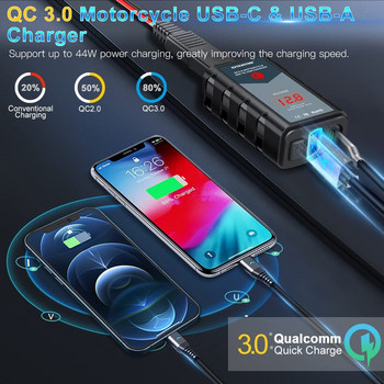 Extractme 6.8A QC3.0 Dual USB φορτιστής μοτοσικλέτας Αδιάβροχος προσαρμογέας τροφοδοσίας 12 V με πρίζα βολτόμετρου διακόπτη Moto