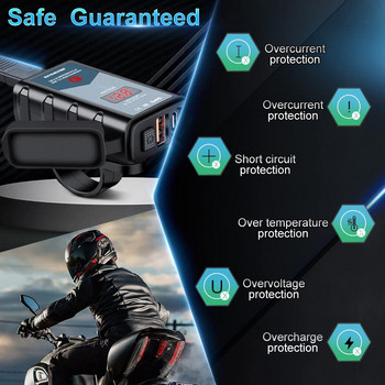 Extractme 6.8A QC3.0 Dual USB φορτιστής μοτοσικλέτας Αδιάβροχος προσαρμογέας τροφοδοσίας 12 V με πρίζα βολτόμετρου διακόπτη Moto