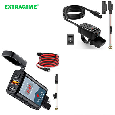 Extractme 6.8A QC3.0 Dual USB Motorcycle Charger Waterproof 12V Power Supply Adapter with Switch Voltmeter Socket Moto Accessory