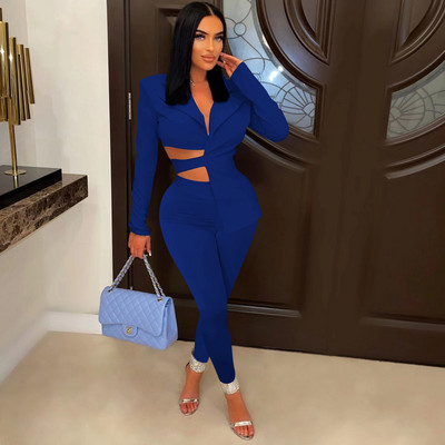 CM.YAYA Femei Dantela Spate Costum și Pantaloni Blazer Asimetric OL Street Vintage Sexy Party Două 2 Piese Set Tinuta Trening Moda