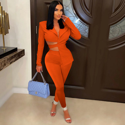 CM.YAYA Femei Dantela Spate Costum și Pantaloni Blazer Asimetric OL Street Vintage Sexy Party Două 2 Piese Set Tinuta Trening Moda