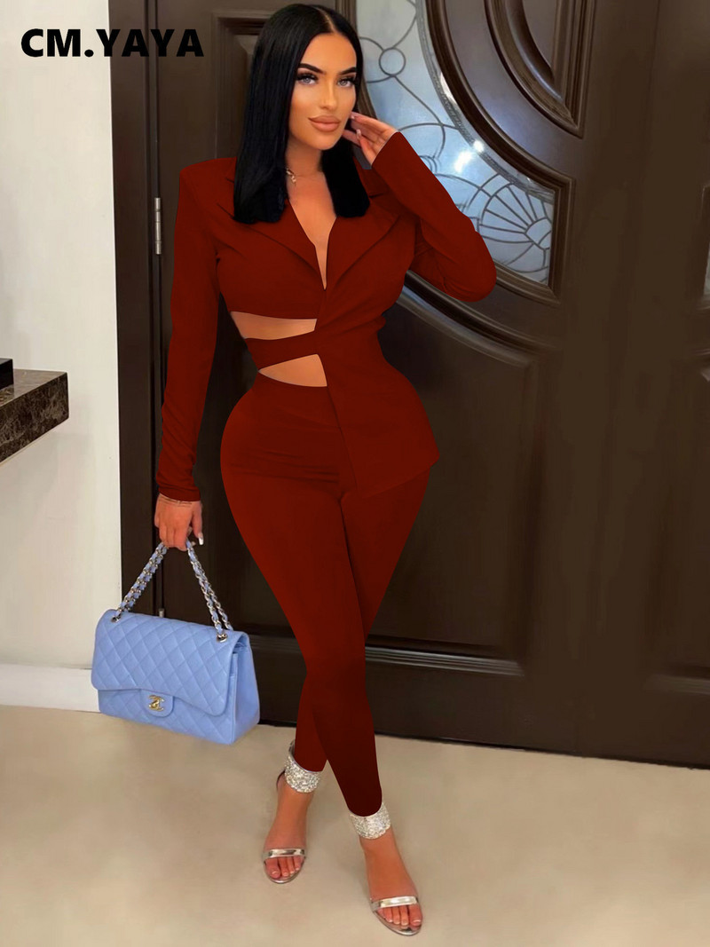 CM.YAYA Femei Dantela Spate Costum și Pantaloni Blazer Asimetric OL Street Vintage Sexy Party Două 2 Piese Set Tinuta Trening Moda