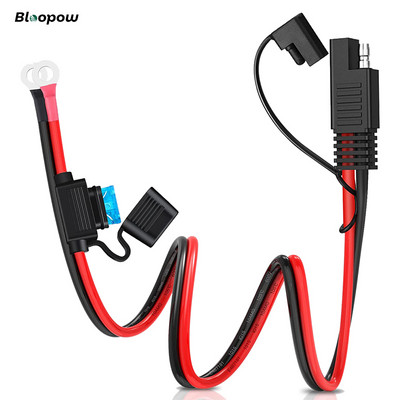 Bloopow 10AWG SAE 2-Pin Quick Disconnect to O-ring Terminal Harness Connector with 15A Fuse for Battery Charger Cable Connector