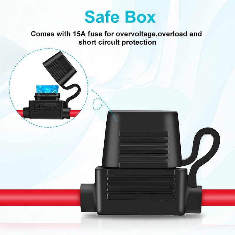 Bloopow 10AWG SAE 2 kontaktų greitas atjungimas su sandarinimo žiedo gnybtų laidų jungtimi su 15 A saugikliu, skirtu akumuliatoriaus įkroviklio kabelio jungtimi