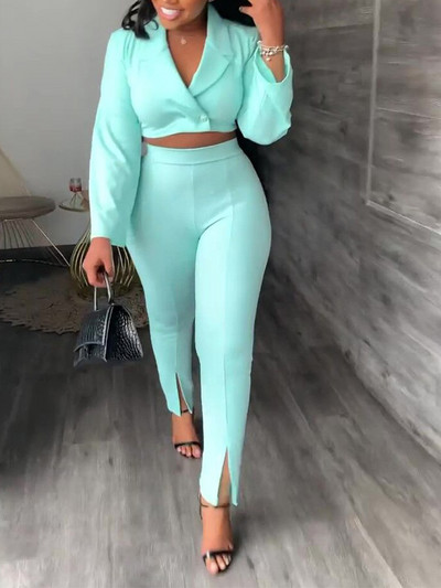 Seturi de ținute 2022 de toamnă cu mânecă lungă Blazer și pantaloni cu tiv despicat Set de două piese casual de modă pentru femei elegante femei