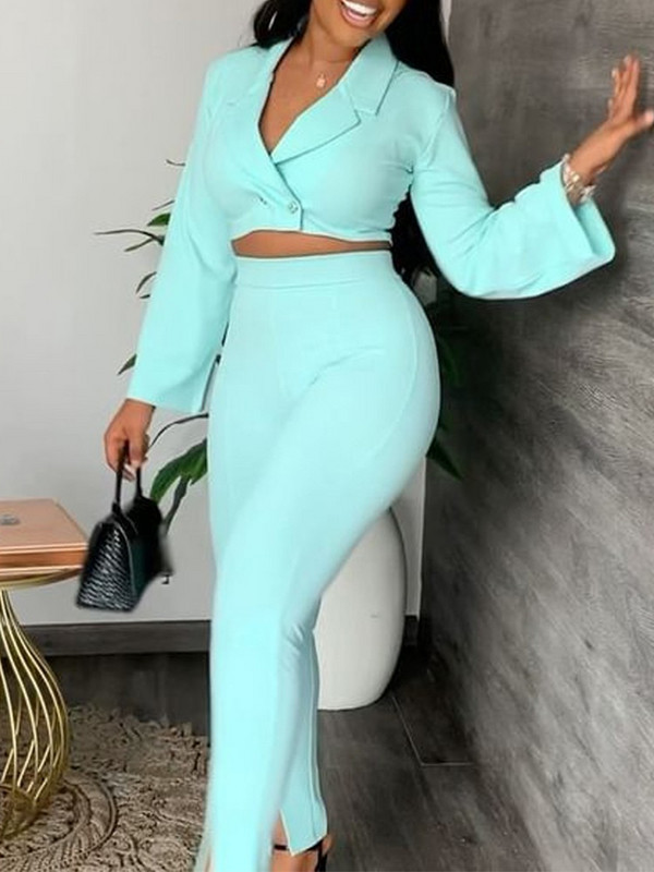 Seturi de ținute 2022 de toamnă cu mânecă lungă Blazer și pantaloni cu tiv despicat Set de două piese casual de modă pentru femei elegante femei