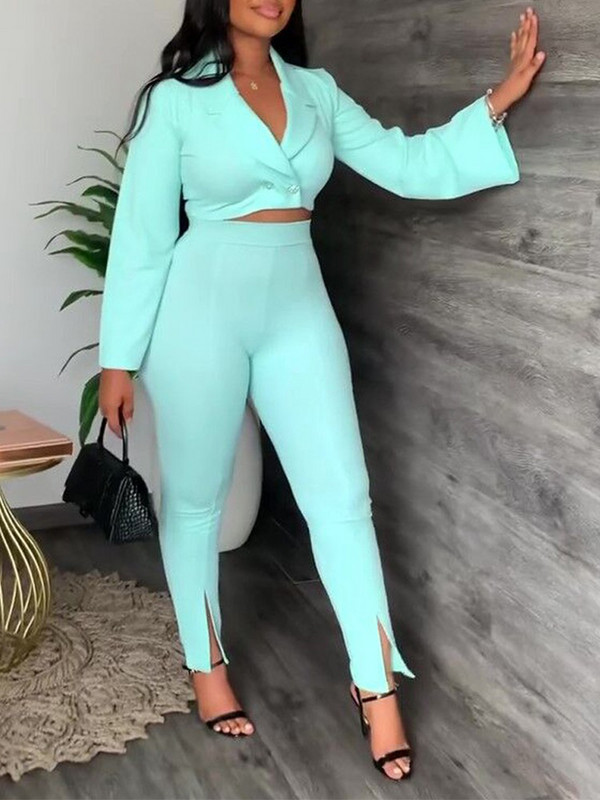 Seturi de ținute 2022 de toamnă cu mânecă lungă Blazer și pantaloni cu tiv despicat Set de două piese casual de modă pentru femei elegante femei