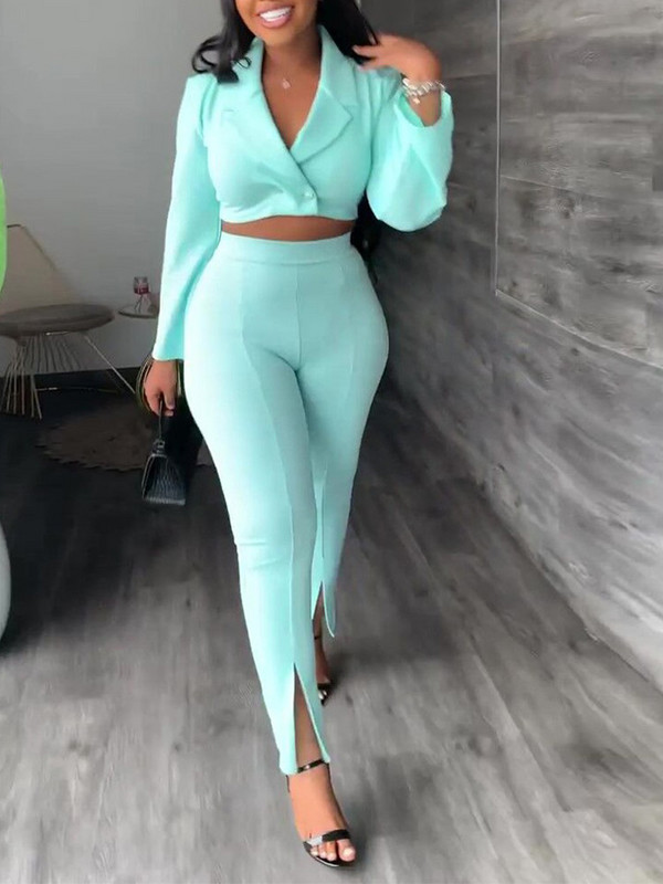 Seturi de ținute 2022 de toamnă cu mânecă lungă Blazer și pantaloni cu tiv despicat Set de două piese casual de modă pentru femei elegante femei