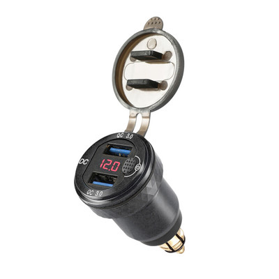 DIN Hella pistik kiirlaadimiseks 3.0 topelt USB-laadijaadapter, alumiiniumist koos voltmeeterlülitiga BMW Triumph Tiger Ducati jaoks