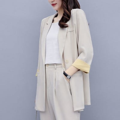 Vintage γυναικείο κοστούμι παντελόνι Γυναικεία casual μόδα Ανοιχτό πράσινο σακάκι παντελόνι με οδοντωτό σακάκι γραφείου Γυναικεία κοστούμια Γυναικεία σετ