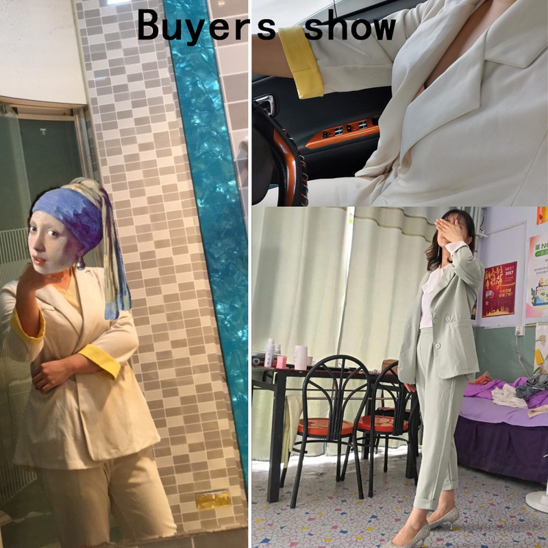 Vintage γυναικείο κοστούμι παντελόνι Γυναικεία casual μόδα Ανοιχτό πράσινο σακάκι παντελόνι με οδοντωτό σακάκι γραφείου Γυναικεία κοστούμια Γυναικεία σετ