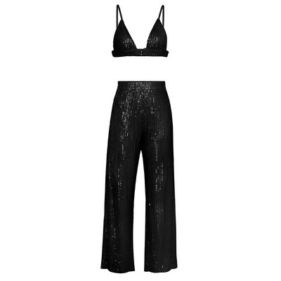 Costume de damă cu paiete verzi cu pantaloni, pentru petrecere, la modă strălucitoare, pentru femei, seturi de 3 piese, seturi de îmbrăcăminte unice, sutien roz sexy pentru femei 2022