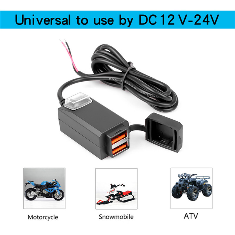 Încărcător montat pe motocicletă Adaptor USB rezistent la apă Telefon 12V Port USB dublu Încărcare rapidă 3.0 cu comutator Accesoriu pentru moto