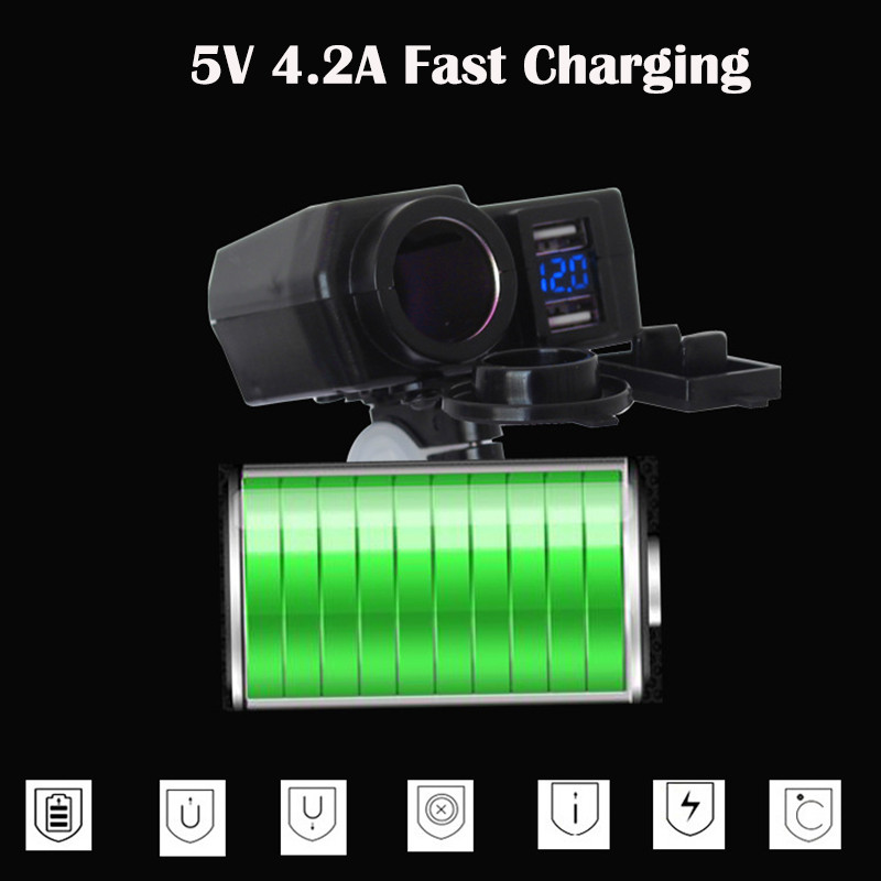 Αξεσουάρ μοτοσυκλέτας Αναπτήρας Πρίζα 5V 4.2A Διπλός φορτιστής USB 12V-24V για Μοτοσικλέτα