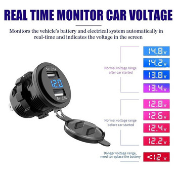 12V/24V USB зарядно устройство, двоен USB порт 2.1A за мотоциклет, автомобил, камион, ATV, лодка, адаптер, захранващ контакт за мобилен телефон