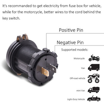 12V/24V USB зарядно устройство, двоен USB порт 2.1A за мотоциклет, автомобил, камион, ATV, лодка, адаптер, захранващ контакт за мобилен телефон