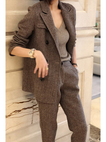 Γυναικεία μάλλινα σακάκια και παντελόνια Κομψά Κομψά παντελόνια κορεατικής μόδας Φθινοπωρινά νέα γυναικεία κοστούμια σακάκι 2 τεμαχίων