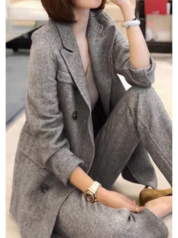 Γυναικεία μάλλινα σακάκια και παντελόνια Κομψά Κομψά παντελόνια κορεατικής μόδας Φθινοπωρινά νέα γυναικεία κοστούμια σακάκι 2 τεμαχίων