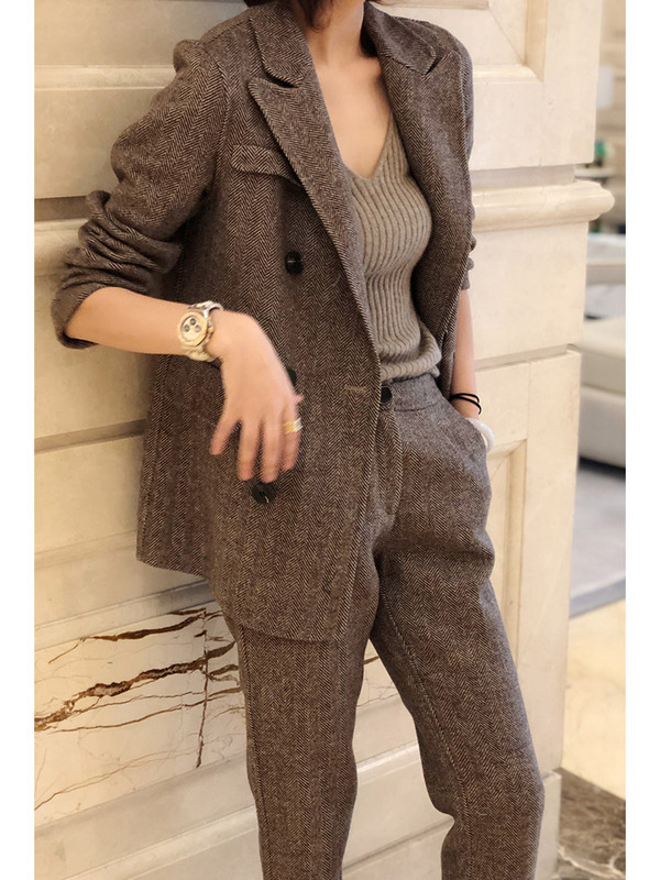 Blazer și pantaloni din lână femei Chic, elegante, modă coreeană, pantaloni, ținute, toamnă, noi, jachetă, seturi de 2 piese