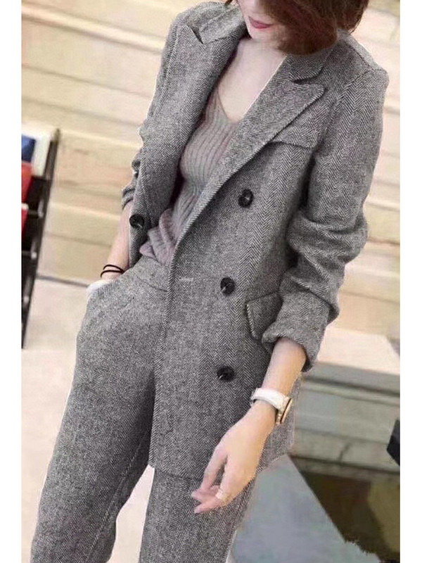 Blazer și pantaloni din lână femei Chic, elegante, modă coreeană, pantaloni, ținute, toamnă, noi, jachetă, seturi de 2 piese
