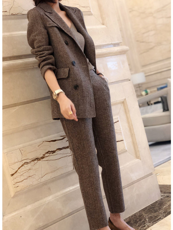 Blazer și pantaloni din lână femei Chic, elegante, modă coreeană, pantaloni, ținute, toamnă, noi, jachetă, seturi de 2 piese