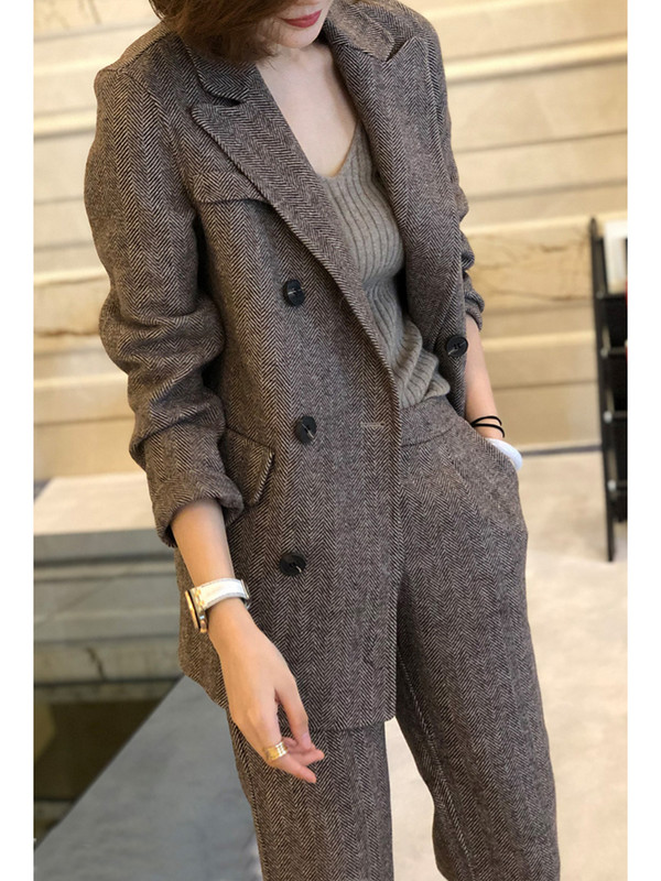 Blazer și pantaloni din lână femei Chic, elegante, modă coreeană, pantaloni, ținute, toamnă, noi, jachetă, seturi de 2 piese