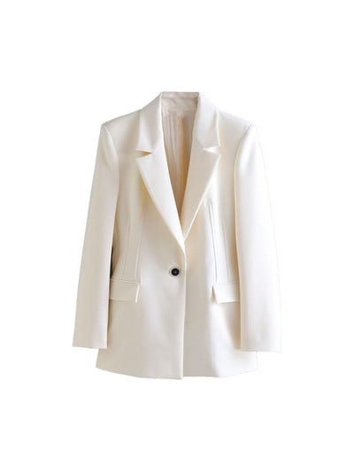 Epocă 2022 Îmbrăcăminte exterioară Chic Topuri potrivite pentru femei, la modă, cu buton, un singur blazer, pentru femei, cu mânecă elegantă, lungă, birou, subțire, alb