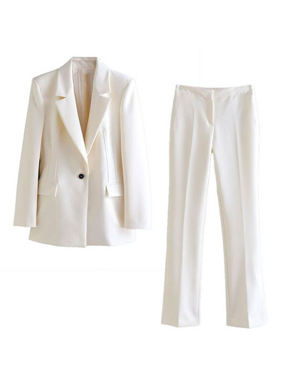 Epocă 2022 Îmbrăcăminte exterioară Chic Topuri potrivite pentru femei, la modă, cu buton, un singur blazer, pentru femei, cu mânecă elegantă, lungă, birou, subțire, alb