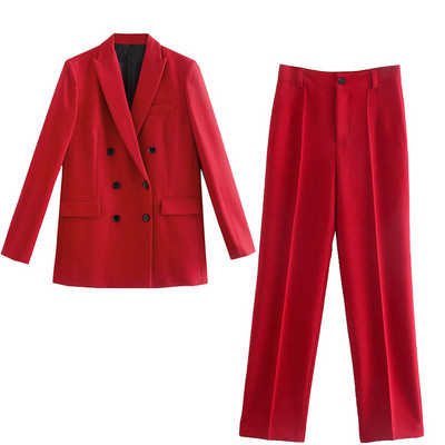 Κοστούμια για Γυναικείες Σακάκι Μπλέιζερ Παντελόνι Δύο Τεμάχια Σετ Μασίφ Στολή Γραφείου +Παντελόνι Παντελόνι 2022 TRAF Επαγγελματικά Ρούχα