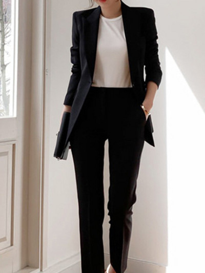 Női tavaszi elegáns blézer nadrágkosztüm Alkalmi kabát ceruza nadrág 2 részes női karcsú divat koreai üzleti munkaruhák