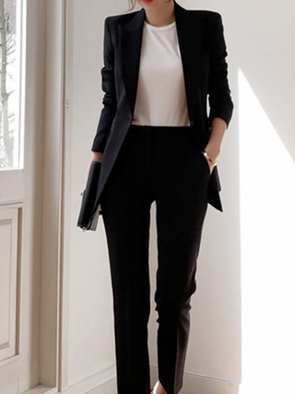 Női tavaszi elegáns blézer nadrágkosztüm Alkalmi kabát ceruza nadrág 2 részes női karcsú divat koreai üzleti munkaruhák