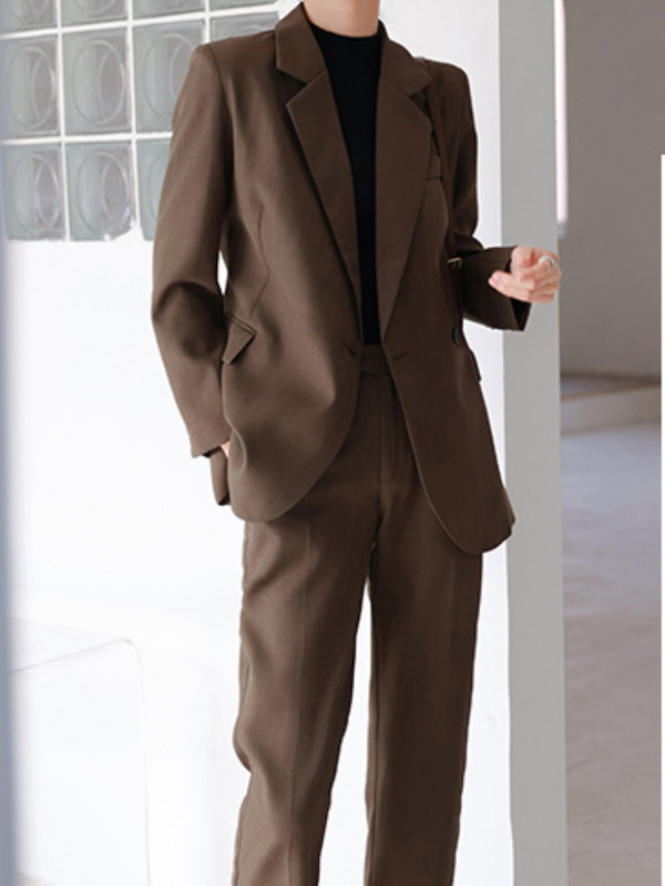Νέο γυναικείο μπλέιζερ και παντελόνι σετ δύο τεμαχίων γραφείου Γυναικεία κομψά ρούχα εργασίας Γυναικείο επίσημο μονόχρωμο παντελόνι