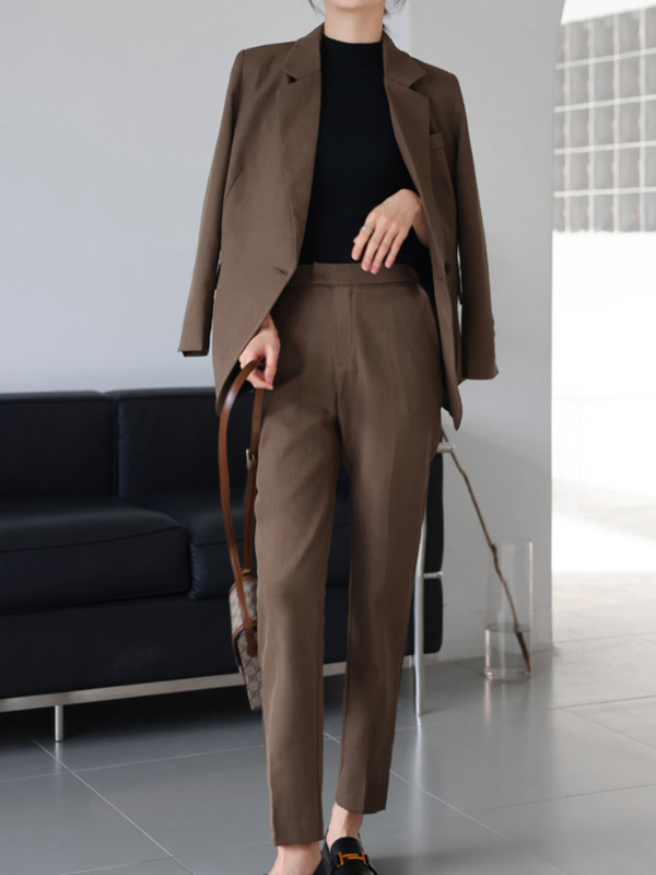 Νέο γυναικείο μπλέιζερ και παντελόνι σετ δύο τεμαχίων γραφείου Γυναικεία κομψά ρούχα εργασίας Γυναικείο επίσημο μονόχρωμο παντελόνι