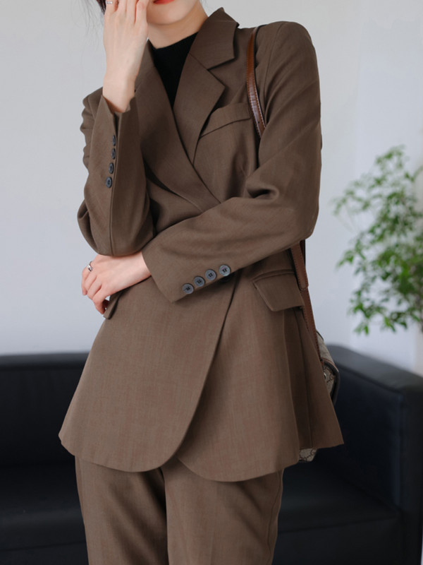 Νέο γυναικείο μπλέιζερ και παντελόνι σετ δύο τεμαχίων γραφείου Γυναικεία κομψά ρούχα εργασίας Γυναικείο επίσημο μονόχρωμο παντελόνι