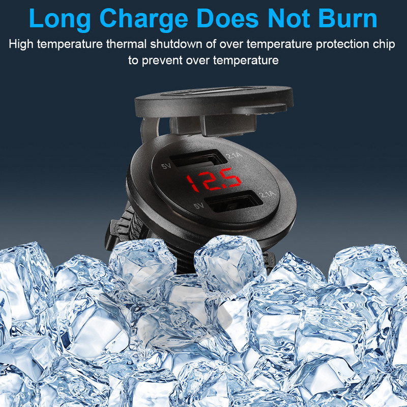 12V/24V mootorratta USB-laadija 4,2A kahekordne USB sigarisüütaja mootorrattalaadija sigaretisüütaja pesa auto mootorrattale