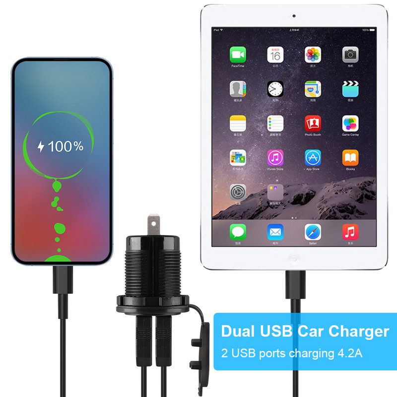 12V/24V mootorratta USB-laadija 4,2A kahekordne USB sigarisüütaja mootorrattalaadija sigaretisüütaja pesa auto mootorrattale