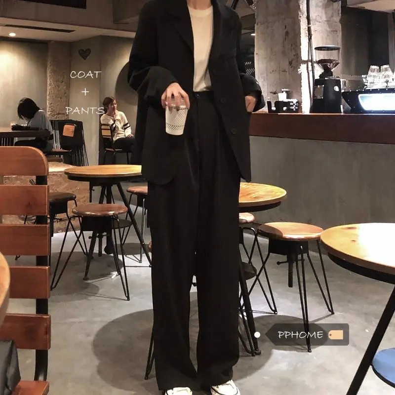 Άνοιξη 2022 Νέο σετ κοστούμι δύο τεμαχίων Μπλε σακάκι με διπλό στήθος + καθημερινό ίσιο παντελόνι Κομψά κομψά γυναικεία ρούχα