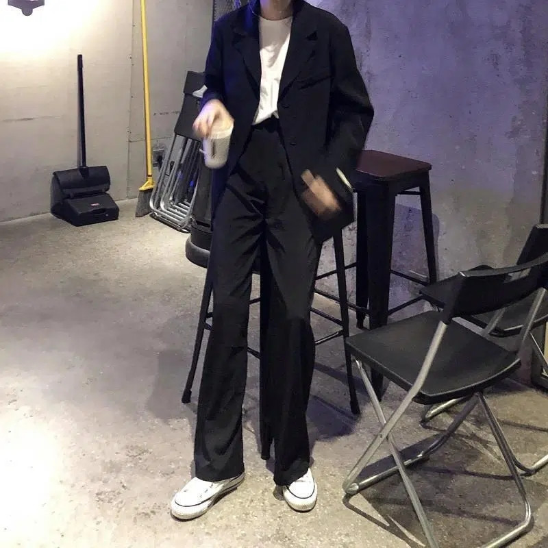 Άνοιξη 2022 Νέο σετ κοστούμι δύο τεμαχίων Μπλε σακάκι με διπλό στήθος + καθημερινό ίσιο παντελόνι Κομψά κομψά γυναικεία ρούχα