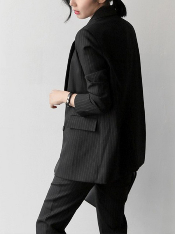 Sacou cu pantaloni elegante de primăvară pentru femei Jachetă cu dungi și pantaloni creion Set 2 piese Costum formal de afaceri pentru damă